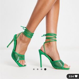 Green lace up heels never been worn